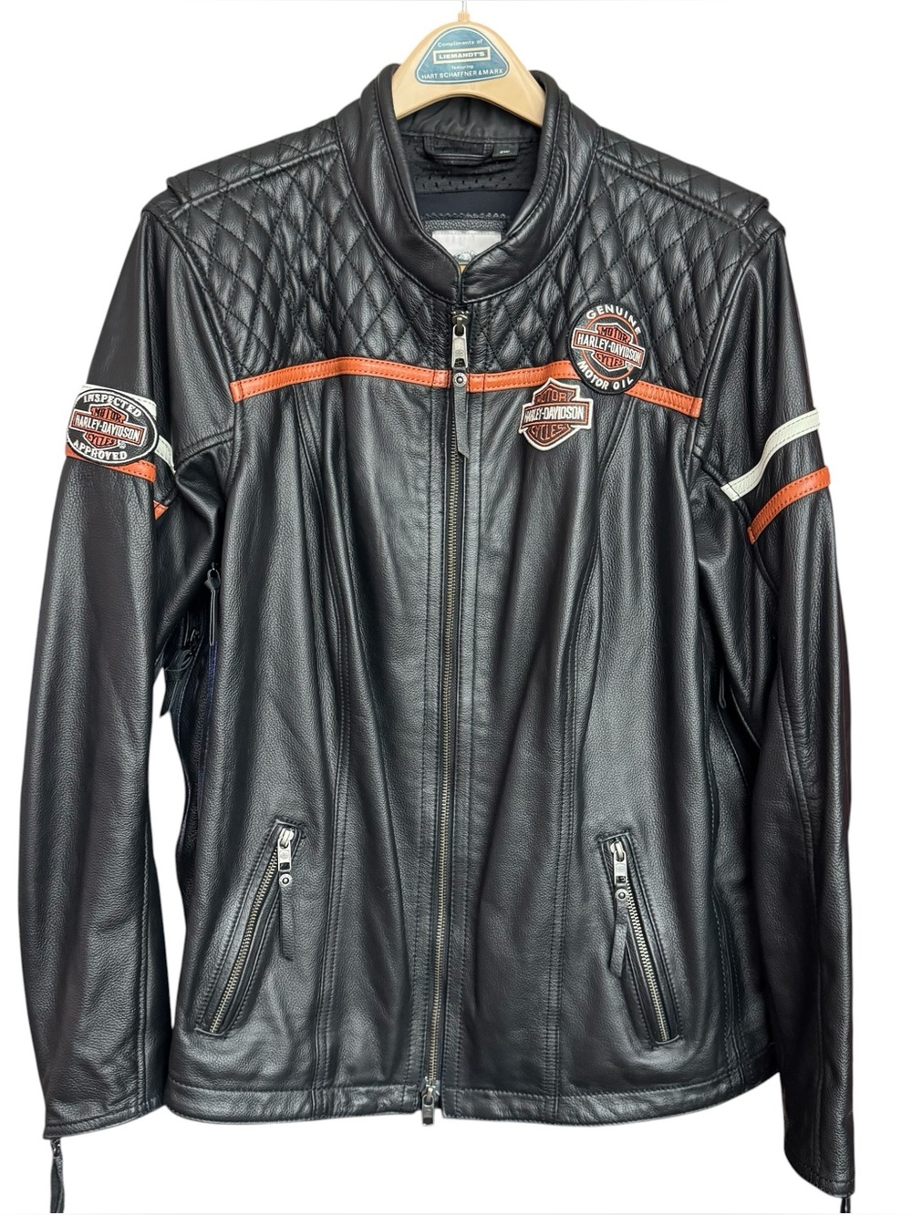 Harley-Davidson Black Leather Jacket with Orange and White Accents - Picture 16 of 16